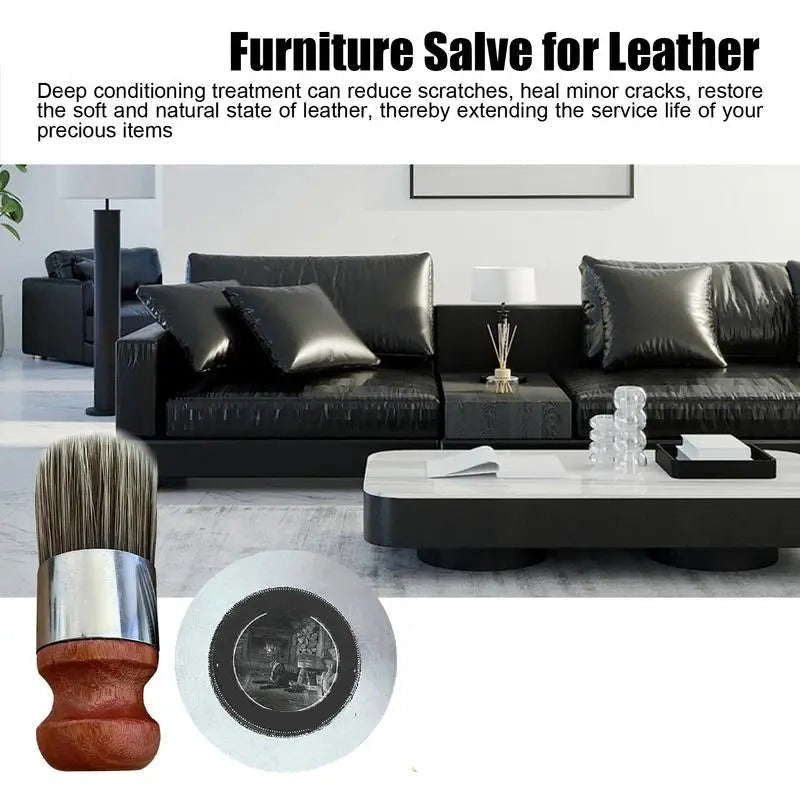 Leather Furniture Salve and Conditioner with Round Application Brush
