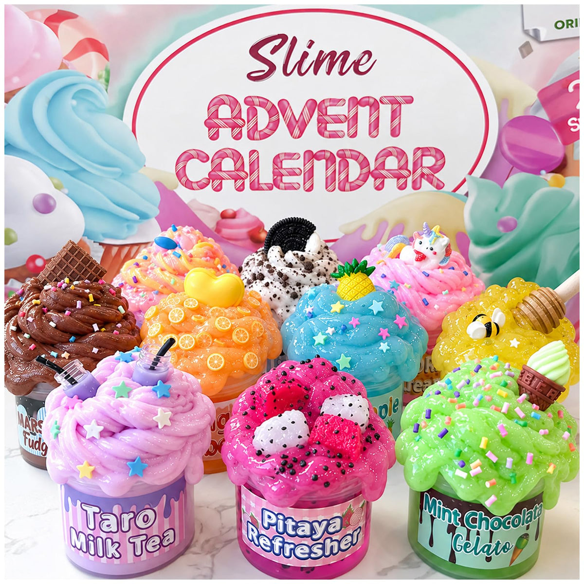 Scented Slime Advent Calendar with 16 Dessert Charms and Mix Ins, 24 Daily Windows
