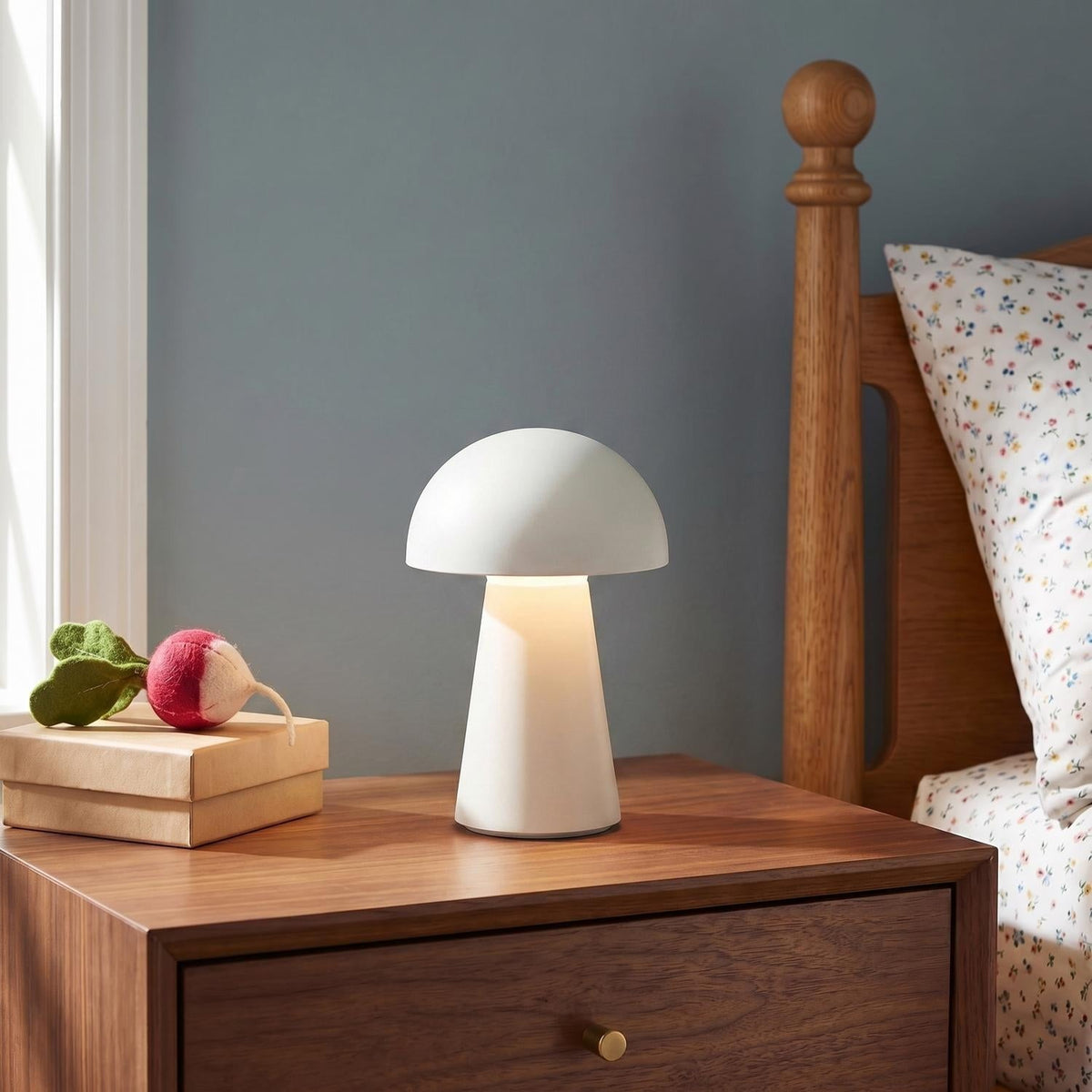 Modern White Rechargeable Table Lamp with Dimming Light and Ribbed Base