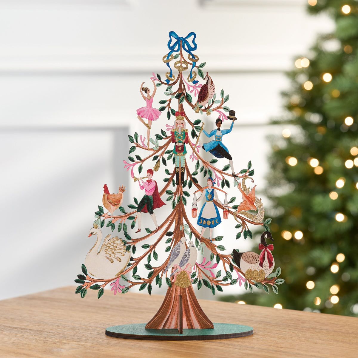 Wooden Christmas Tree Decor with Glitter Painted Panels and 12 Days Theme All Vera Mart