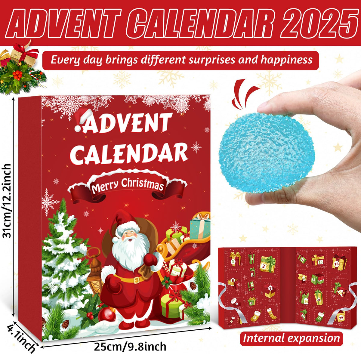 Advent Calendar with 24 Squishy Toys and Wide Display Box for Kids Ages 3+