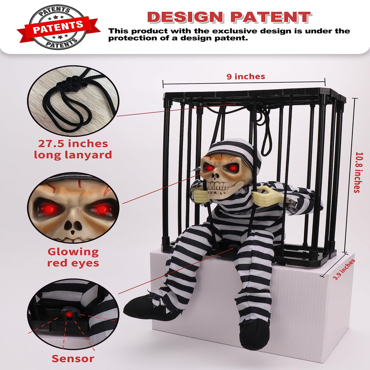 Motion Sensor Skull Prisoner Prop with Lunging Action and Scream Sound