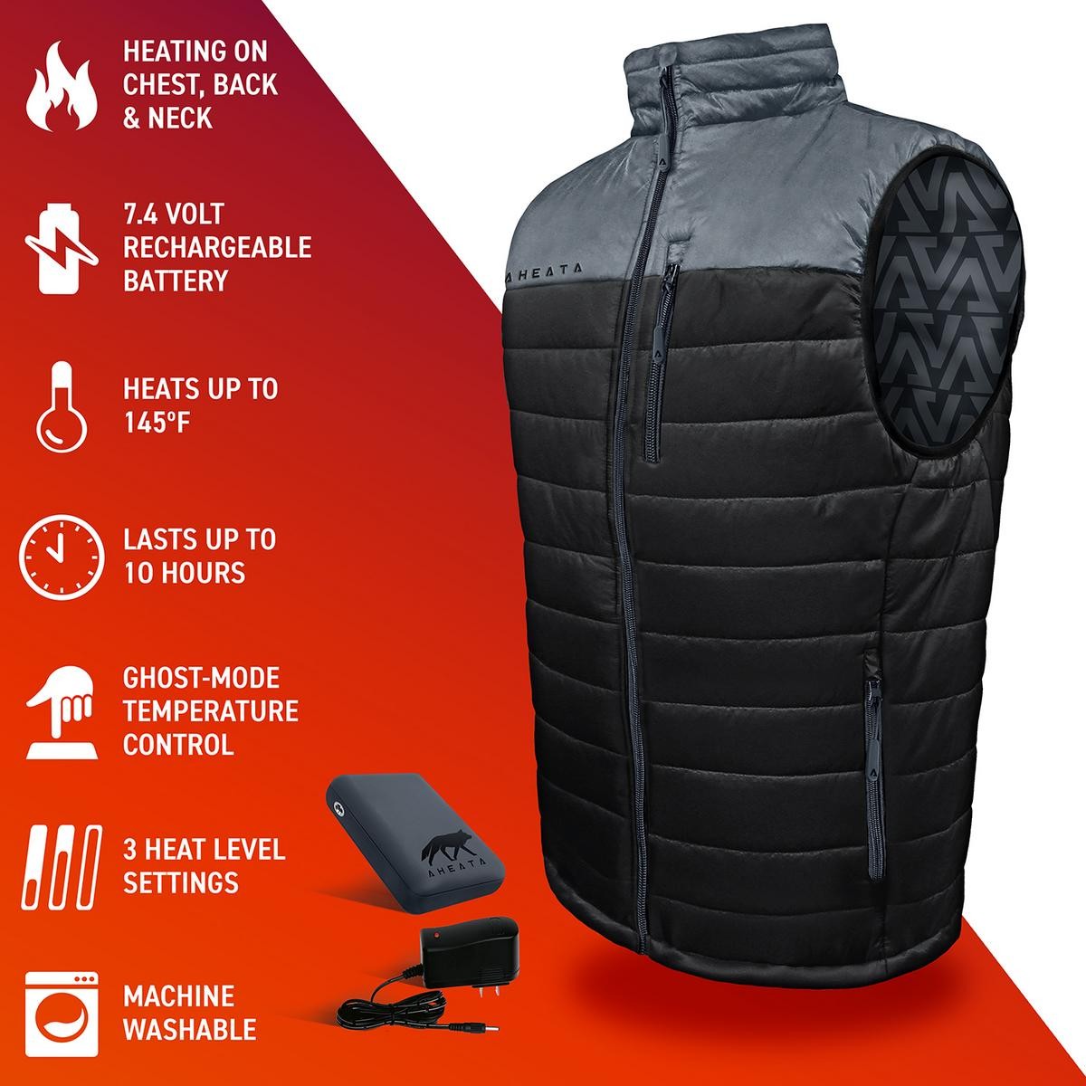 Mens Electric Heated Vest with Rechargeable Battery Pack and Fleece Lining