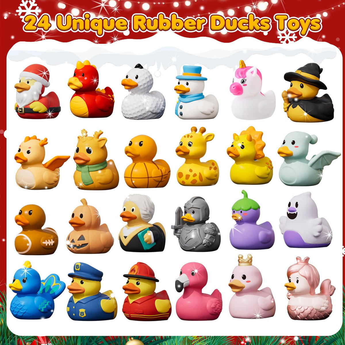 24-Piece Costumed Rubber Duck Advent Calendar with Holiday Countdown Box for Kids