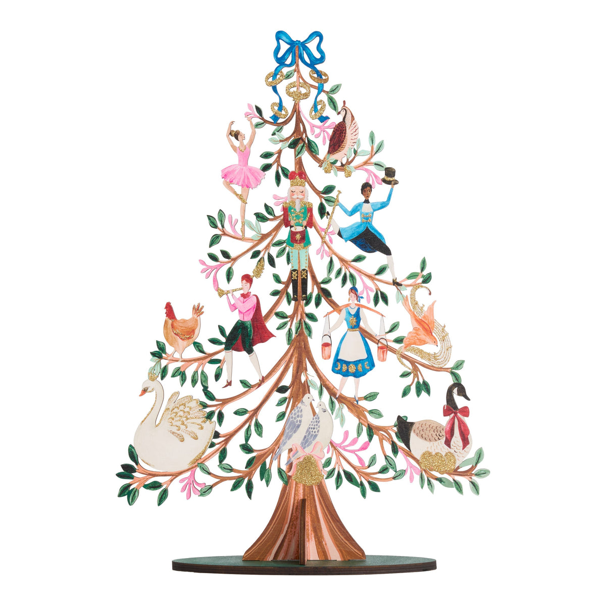 Wooden Christmas Tree Decor with Glitter Painted Panels and 12 Days Theme All Vera Mart