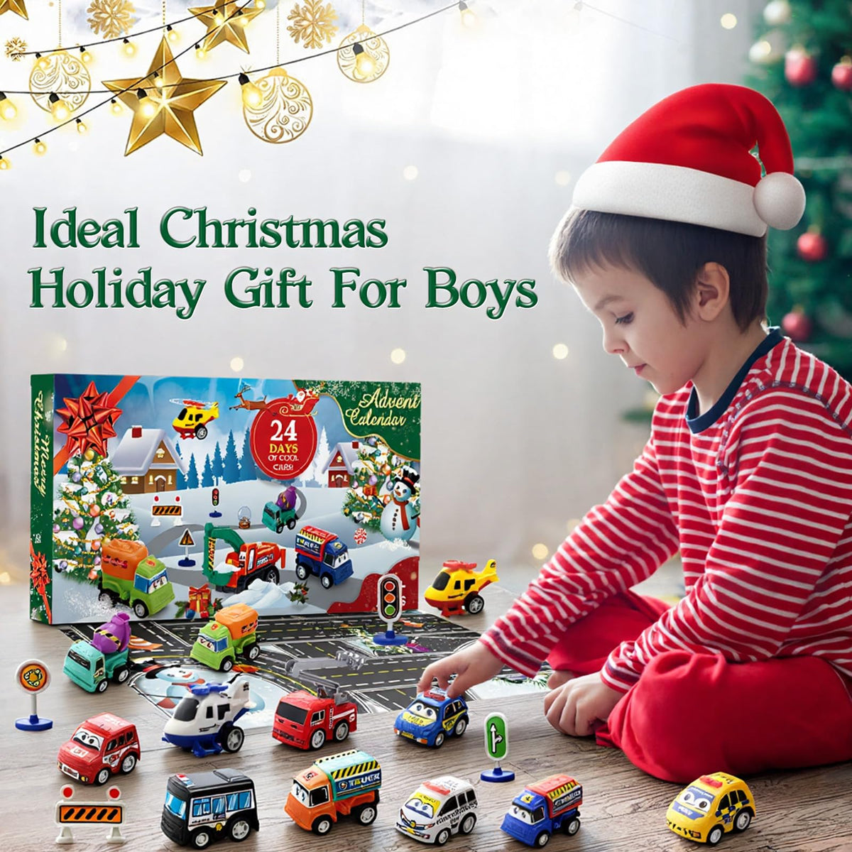 Pull Back Vehicle Advent Calendar with 21 Toy Cars and 3 Traffic Sign Sets