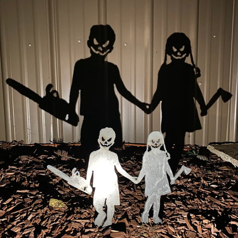 Metal Yard Stake Shadow Caster with Horror Character Silhouette and Spotlight Projection