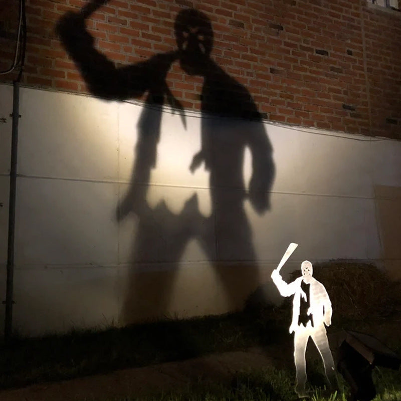 Metal Yard Stake Shadow Caster with Horror Character Silhouette and Spotlight Projection