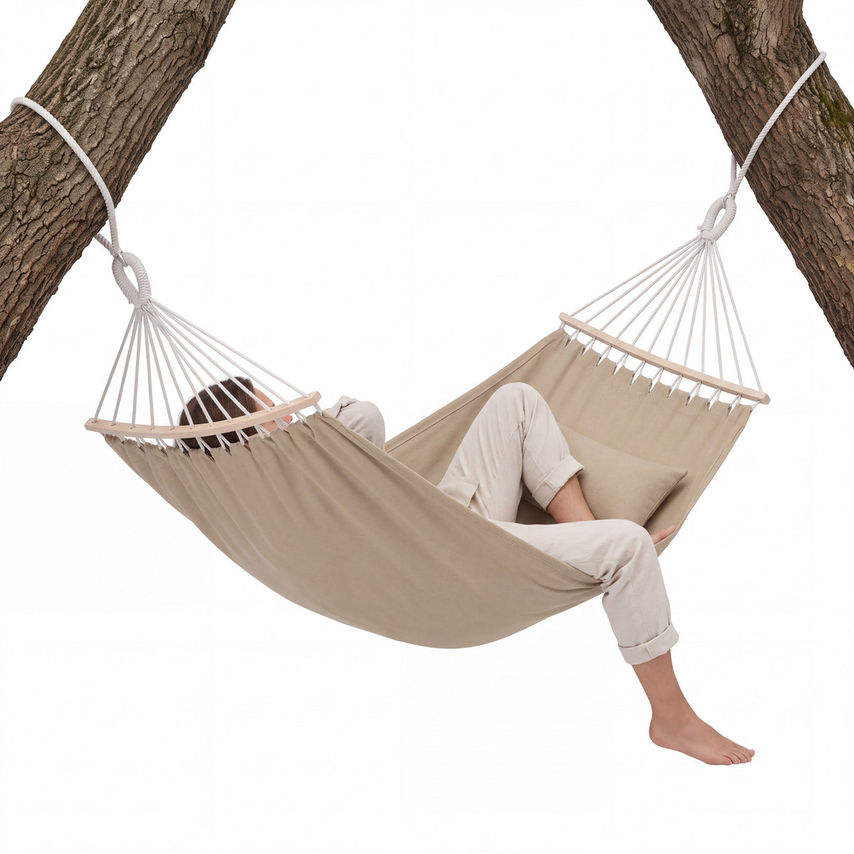 Two Person Canvas Hammock with Braided Ropes and Carry Bag
