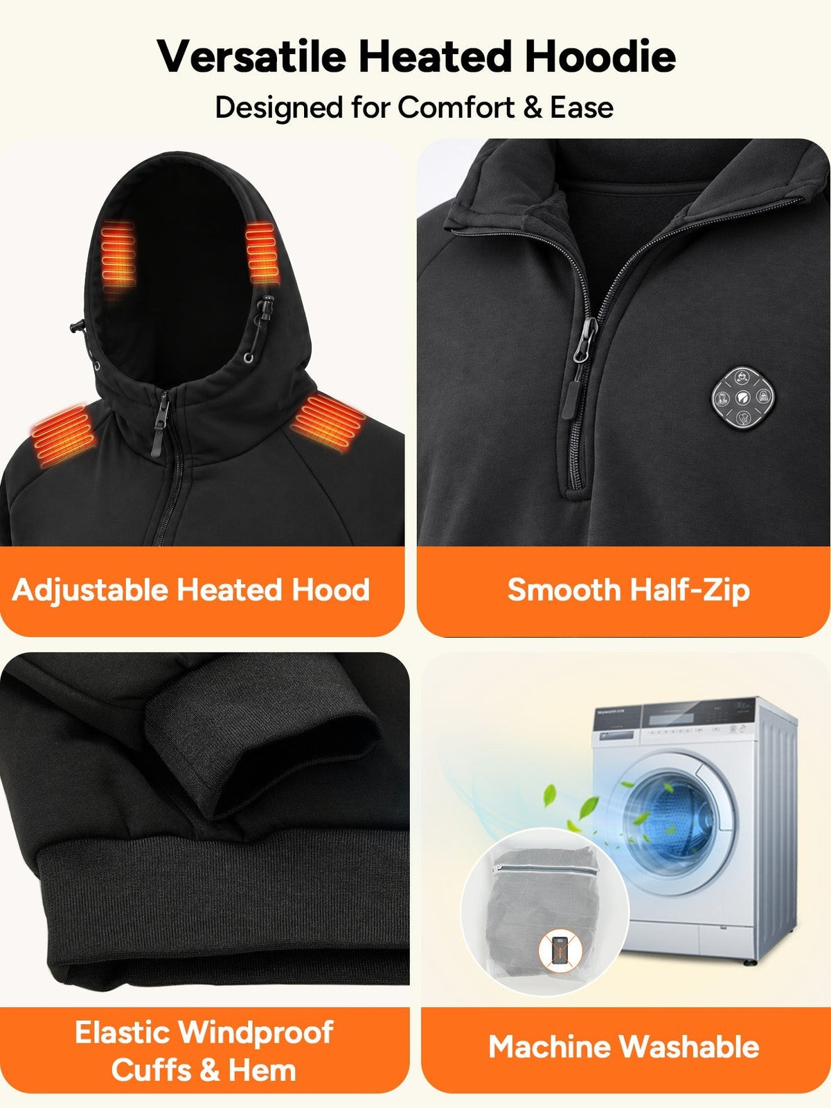 Unisex Electric Heated Fleece Pullover Sweatshirt with Included Battery Pack