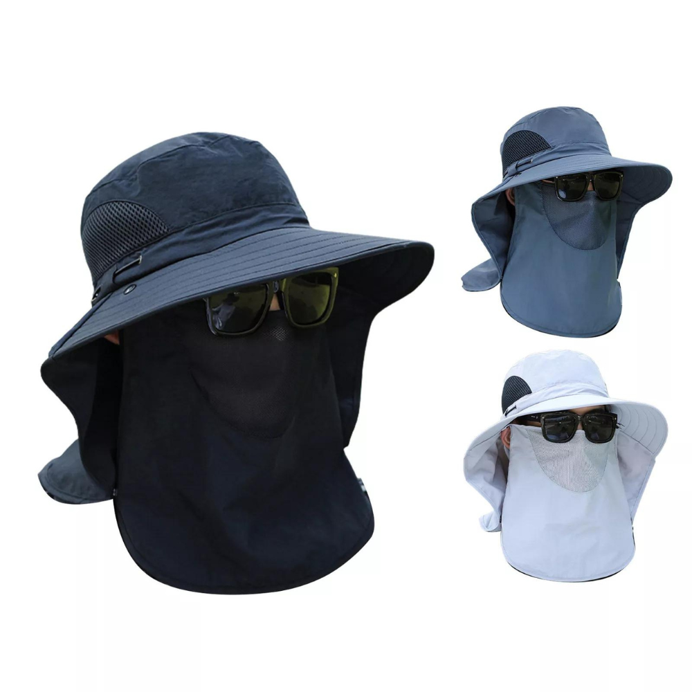 Wide Brim Fishing Hat with Mesh Ventilation and Adjustable Chin Strap, Water Resistant