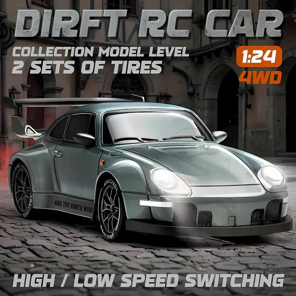 4WD Drift RC Car with Swappable Tires and LED Lights, Includes Remote Control