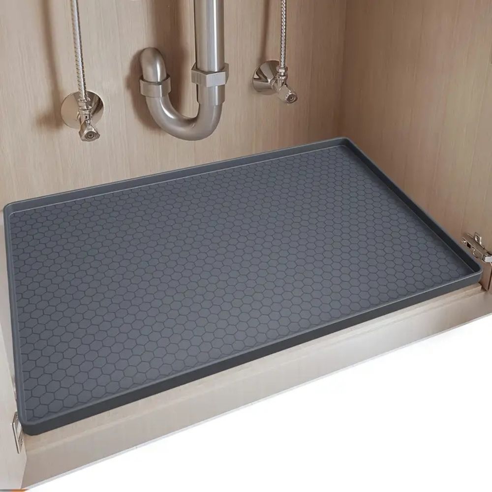 Silicone Under Sink Cabinet Mat with Raised Edges and Trimmable Design