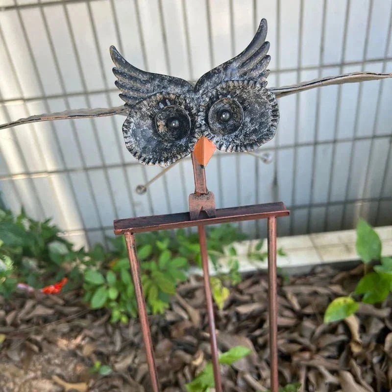 Metal Bird Garden Stake with Wind Activated Wings and Bearing Guided Motion