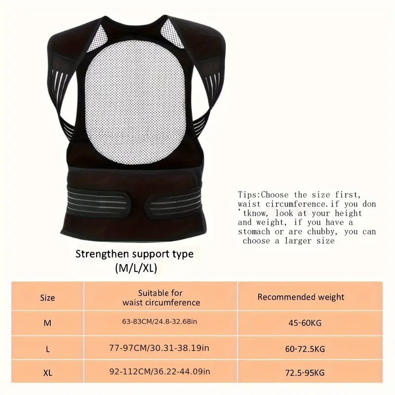 Adjustable Spinal Support Brace with 108 Embedded Magnets and Removable ABS Plates