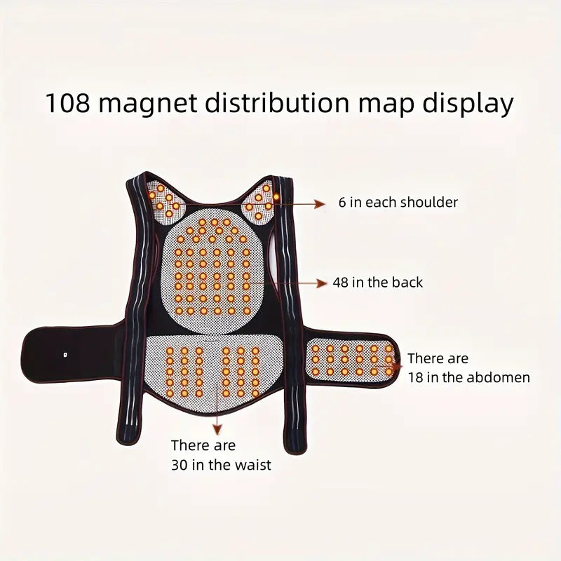 Adjustable Spinal Support Brace with 108 Embedded Magnets and Removable ABS Plates
