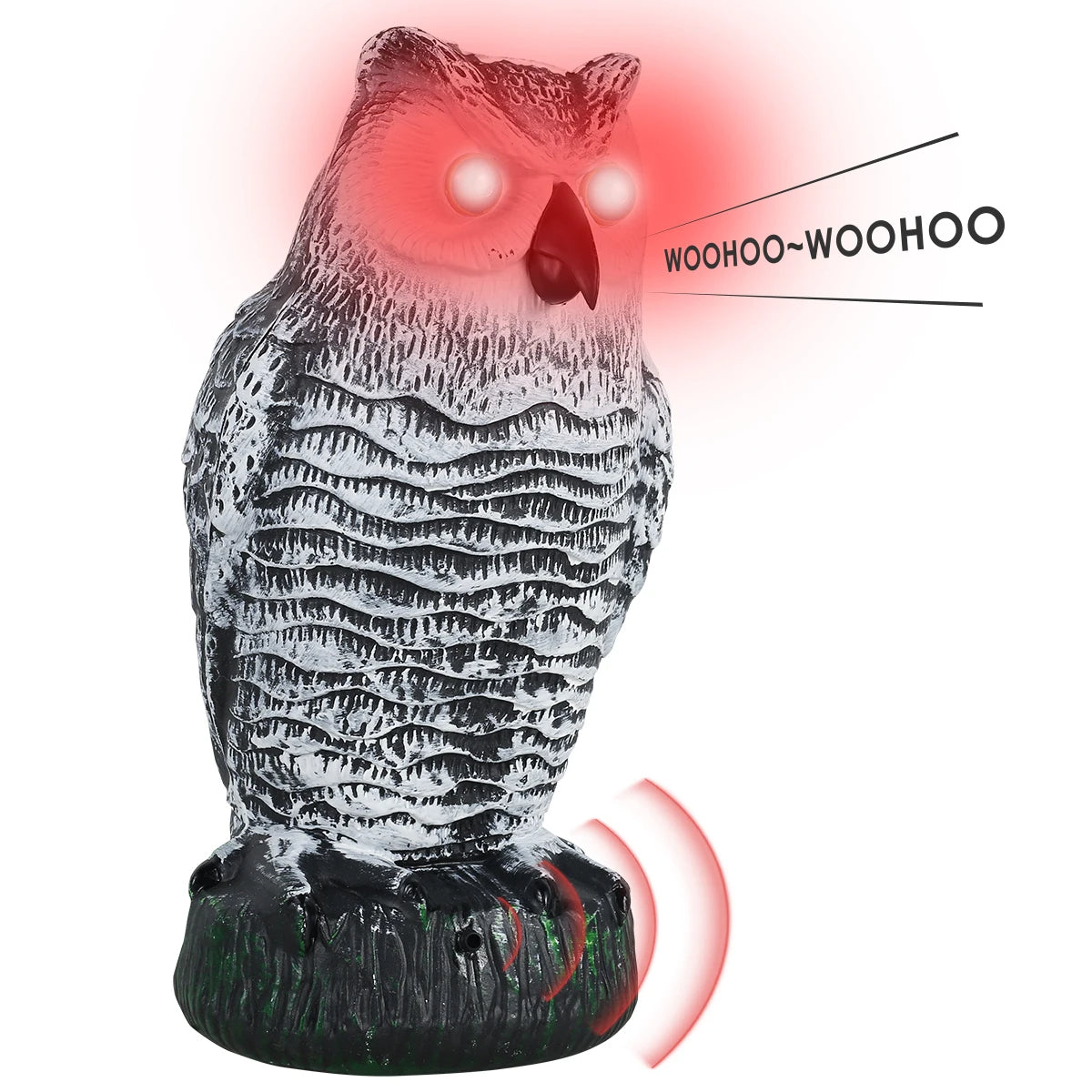 Owl Decoy with Rotating Head and Flashing Eyes, Sound Effects for Bird Control