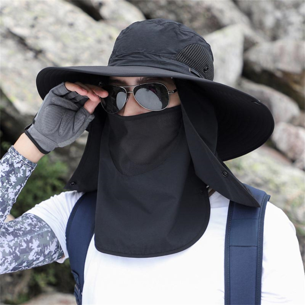 Wide Brim Fishing Hat with Mesh Ventilation and Adjustable Chin Strap, Water Resistant