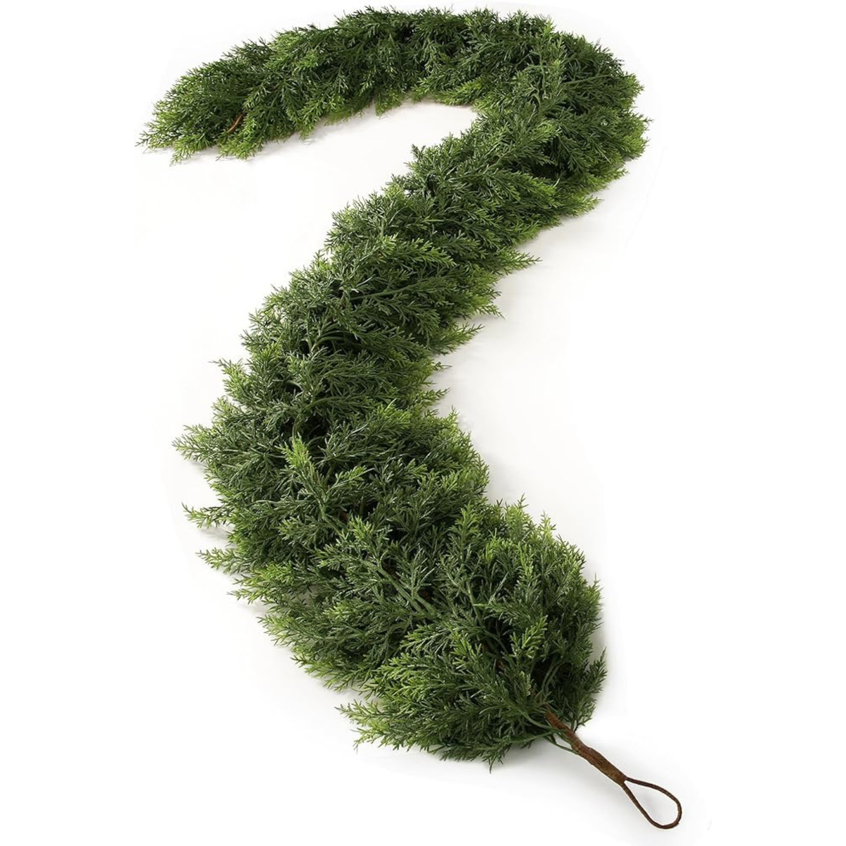 Two Piece Artificial Cedar Garland Set with Hand Tied Hanging Loops, Six Feet Long Each for Stairs and Mantels