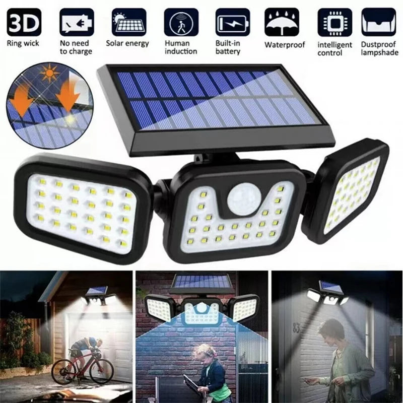 Solar Motion Sensor Light with 74 LEDs and 270 Degree Coverage, IP65 Rated