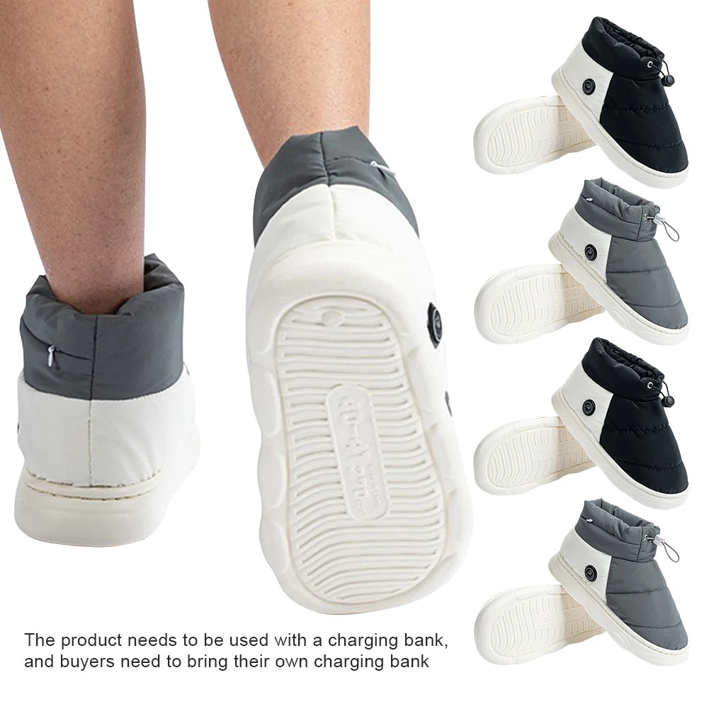 Heated Booties with USB Power Bank and Adjustable Heat Settings, Non-Slip Soles