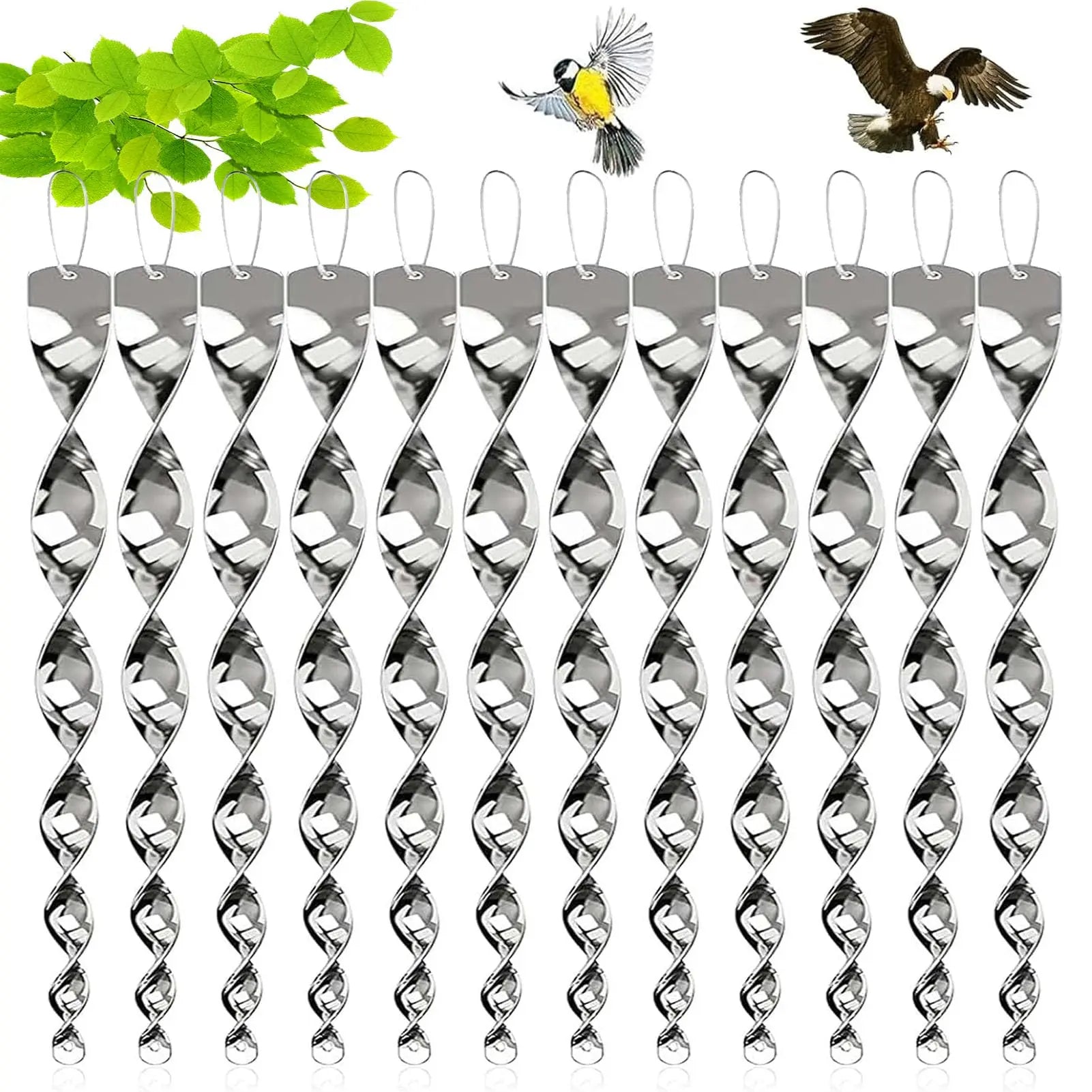 Spinning Reflective Spiral Rod with Included Rope for Bird Deterrent