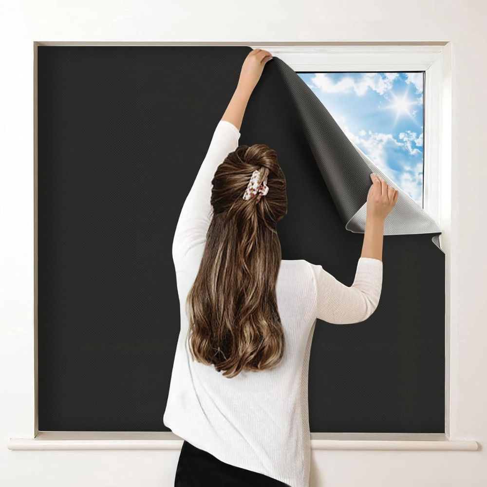Static Cling Blackout Window Film with UV Heat Blocking and Reusable Polyester, Custom Trim Fit