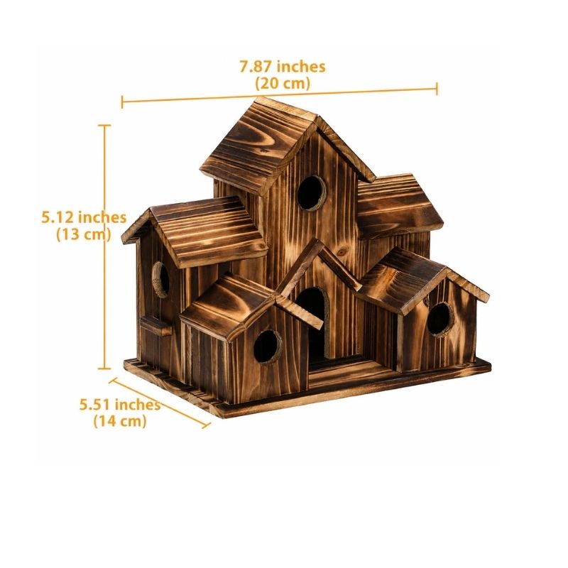 Wooden Birdhouse with 6 Multi-Directional Entrances and Hanging Hook