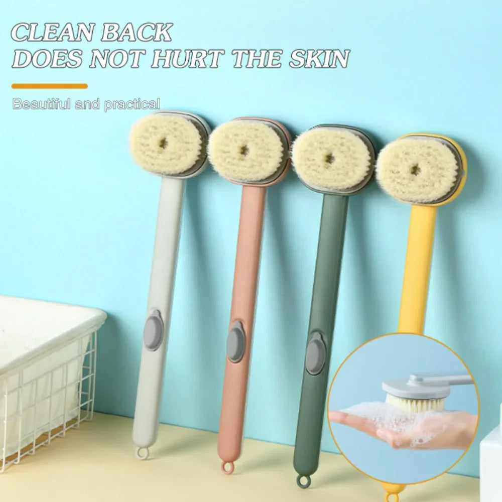 Back Scrubber Brush with Soap Dispenser and Curved Handle, Extended Reach