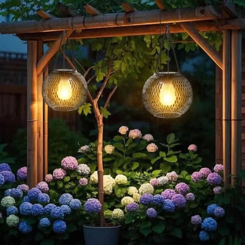 Solar Hanging Lantern with Automatic Light Sensor and 14-Hour Runtime, Warm 3000K LED