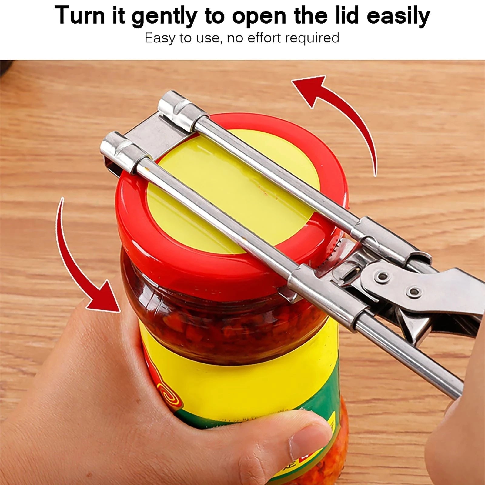 Universal Stainless Steel Jar Opener with Adjustable Sliding Jaw and Lever Handle