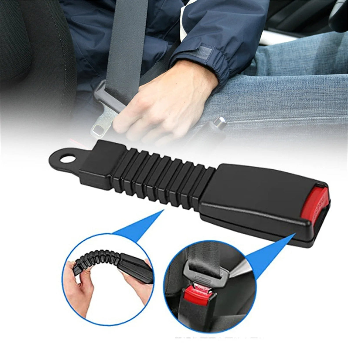 Seat Belt Extender with Rigid Stem and 7-Inch Extension for Cars