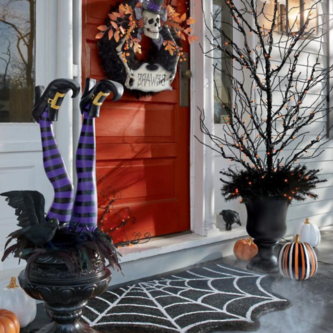Witch Leg Garden Stakes with Orange and Purple Stripes, Set of 2 Pairs