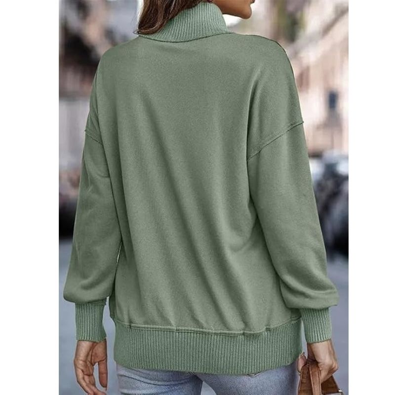 Women's Stand Collar Pullover with Drawstring Neckline and Front Pockets