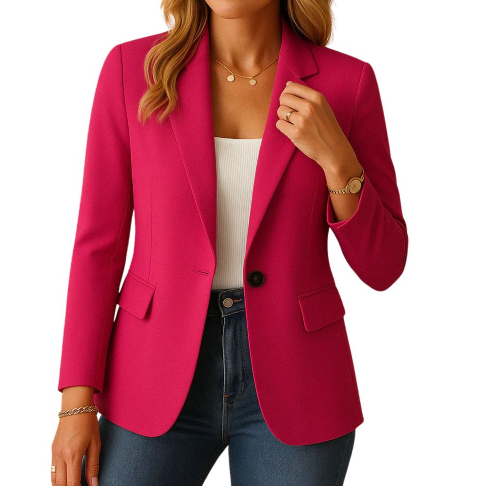 Women's Stretch Blazer with Notched Lapel and Hip Pockets, Machine Washable