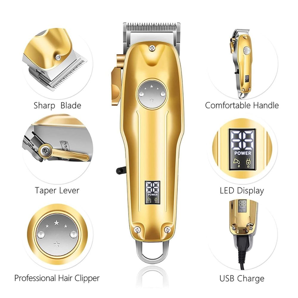 Cordless Hair Clipper Set with Ceramic Blades and Trimmer Attachment, 4 Guide Heads