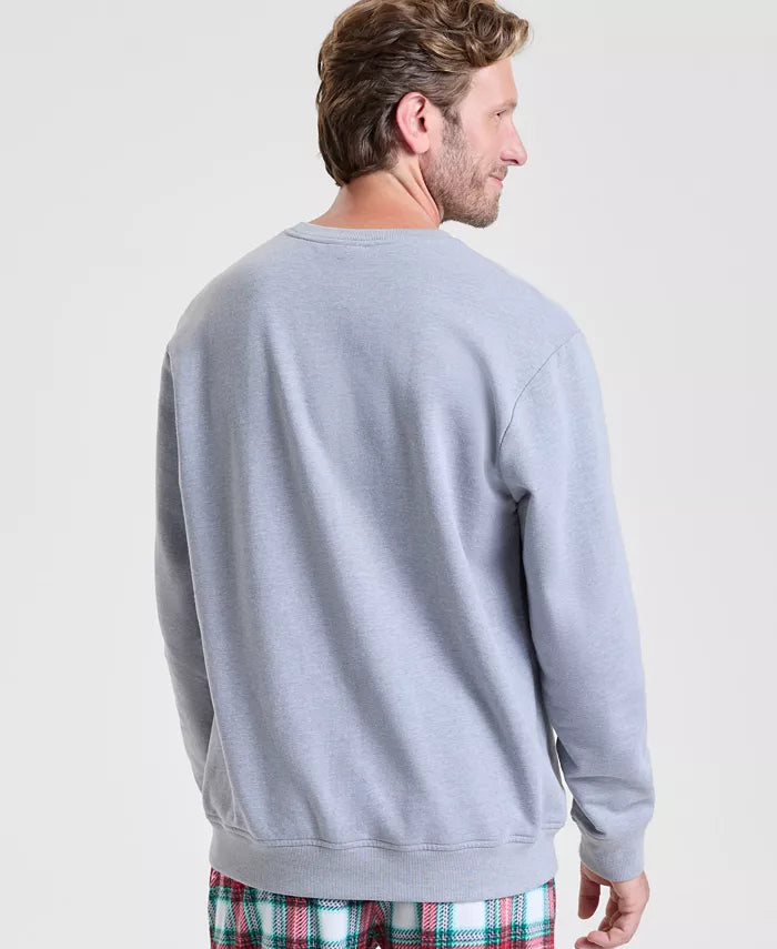 Crewneck Sweatshirt with Plaid Merry Appliqué and Long Sleeves, Hip Length