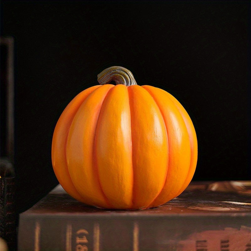 Carved Jack OLantern Resin Ornament with Skull Detail and Freestanding Base