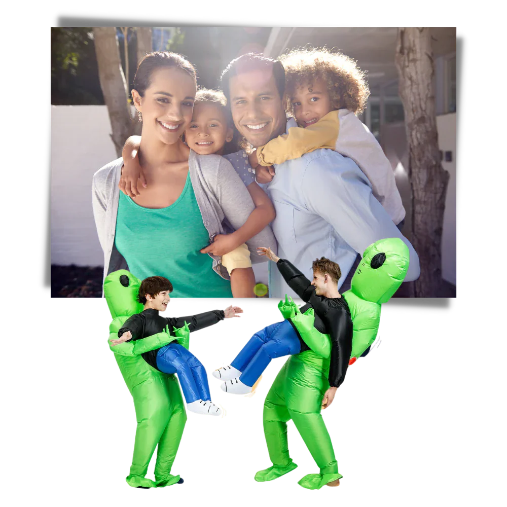 Inflatable Alien Abduction Costume with Battery-Powered Fan and Zipper Closure