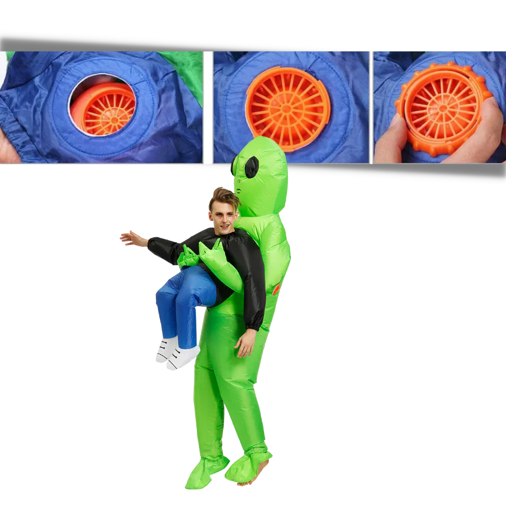 Inflatable Alien Abduction Costume with Battery-Powered Fan and Zipper Closure