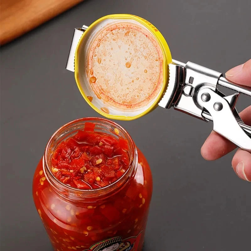 Universal Stainless Steel Jar Opener with Adjustable Sliding Jaw and Lever Handle