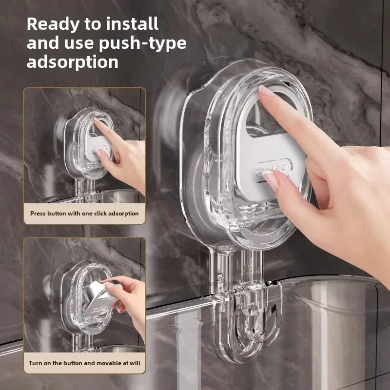 Wall-Mounted Suction Cup Bathroom Storage Rack with Open Basket Design