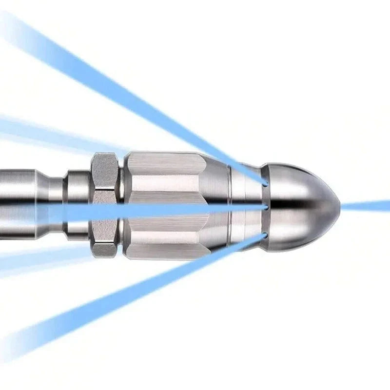 Stainless Steel Sewer Jetter Nozzle with Angled Water Jets and Pointed Tip