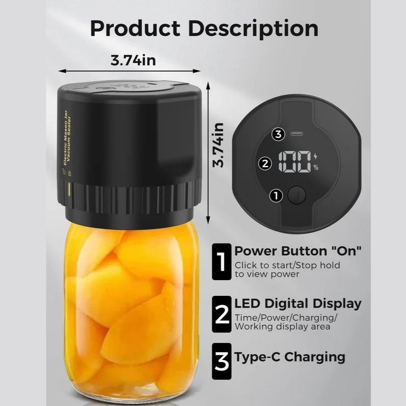 Cordless Vacuum Sealer with 10 Mason Jar Lids and One Button Operation