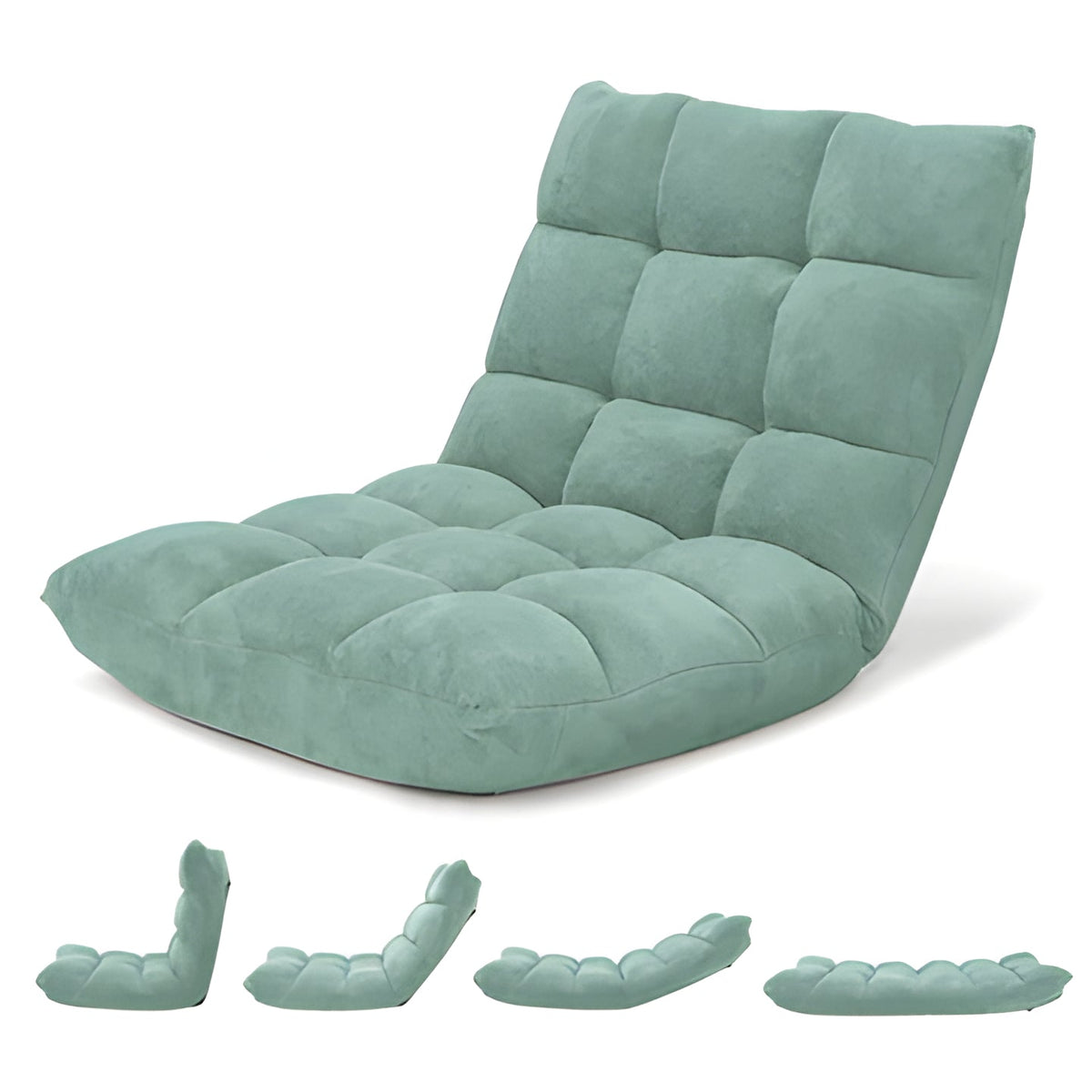 Adjustable Floor Chair with 14 Reclining Angles and Foam Padding, Foldable Storage