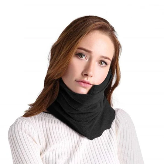Travel Pillow with Microbead Support and Integrated Phone Holder for Flights