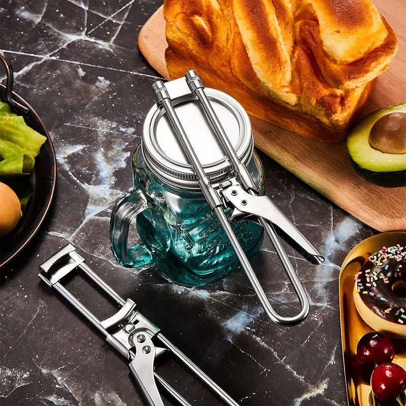 Universal Stainless Steel Jar Opener with Adjustable Sliding Jaw and Lever Handle