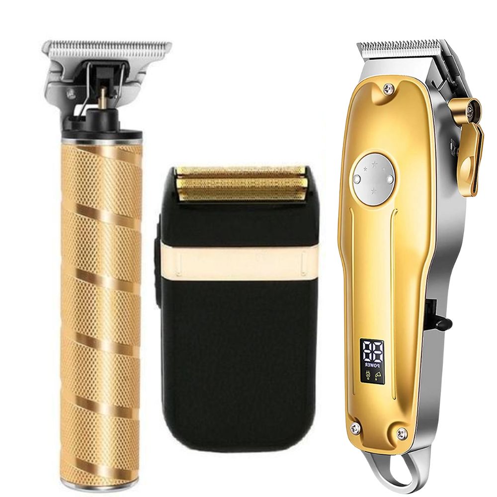 Cordless Hair Clipper Set with Ceramic Blades and Trimmer Attachment, 4 Guide Heads