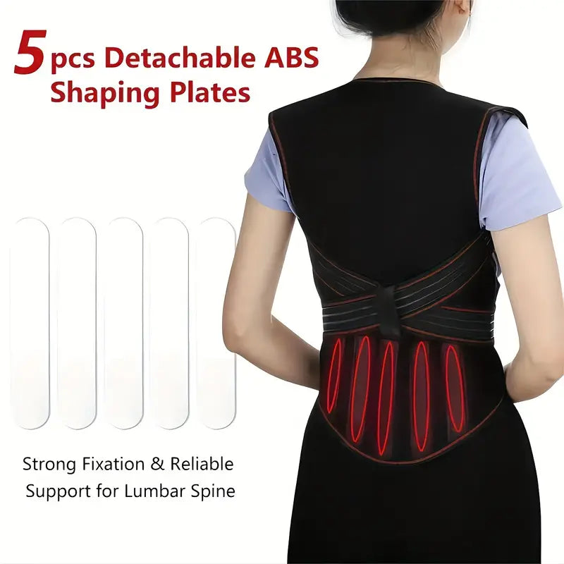 Adjustable Spinal Support Brace with 108 Embedded Magnets and Removable ABS Plates