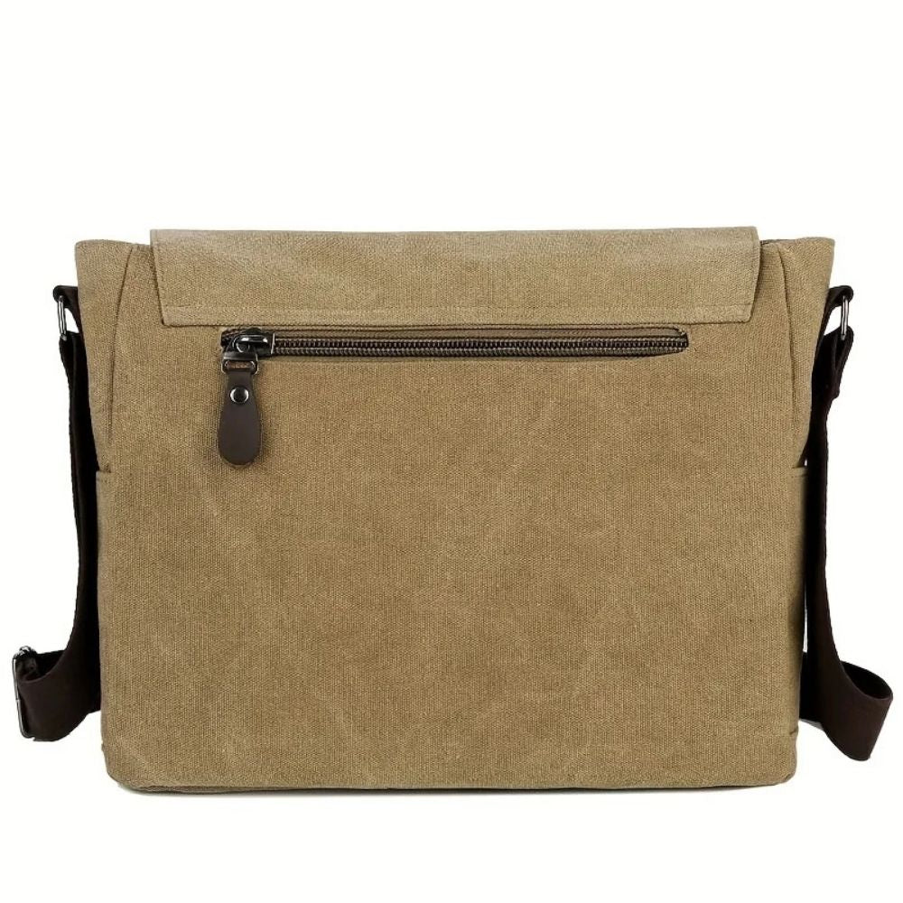 Canvas Messenger Bag with Laptop Compartment and Adjustable Crossbody Strap
